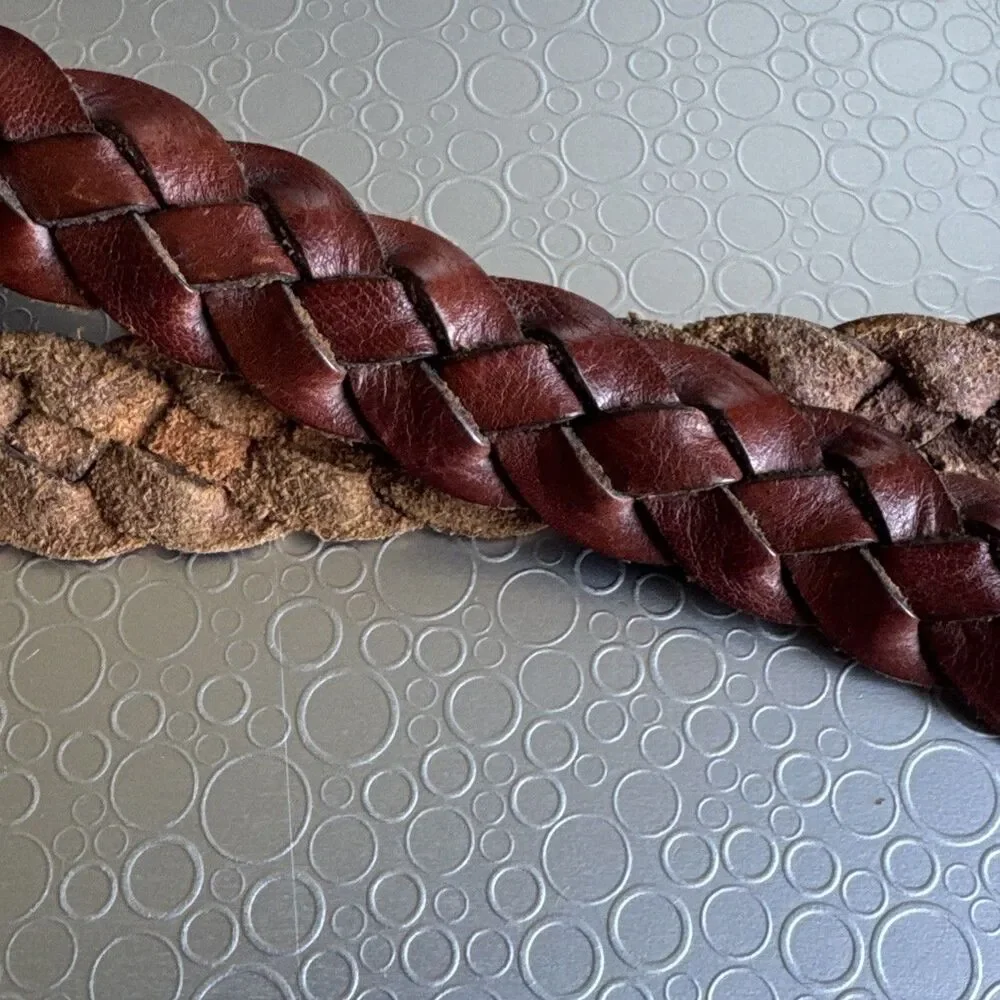 Roundtree Yorke Italian Full Grain Braided Leather Belt 34 Cognac Woven Adjustab